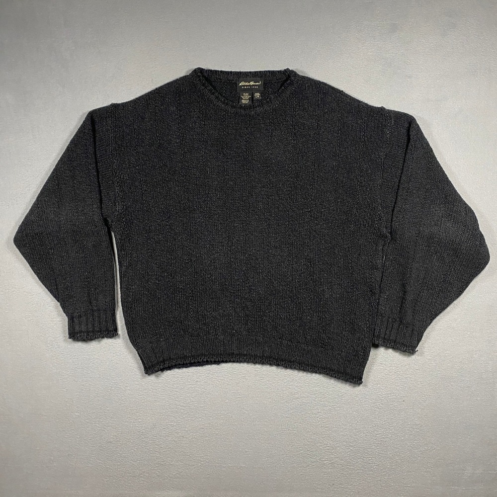 Vintage Eddie Bauer Sweater Mens Large Gray Cotton Blend Knit Crewneck Made USA